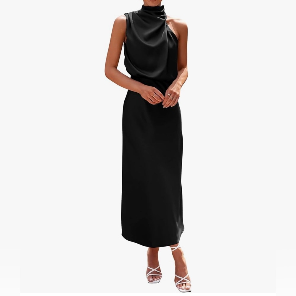 Black Satin Midi Dress